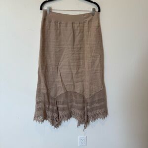 Chico's Tan Midi Skirt with Lace Hem Womens Size Medium 1 Cotton Boho Beachy